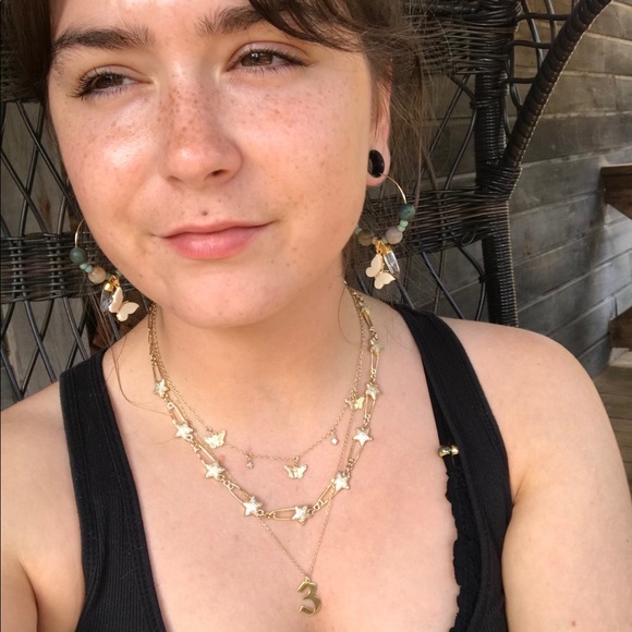 Indian Agate Butterfly Quartz Gold Hoop Earrings - Picture 3 of 8